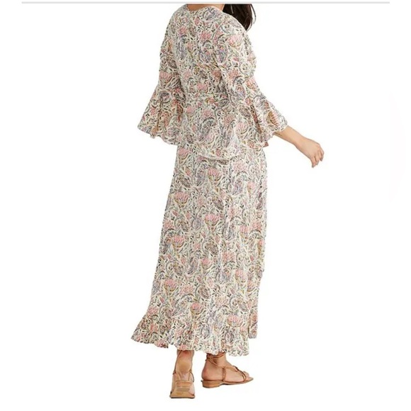 TALISMAN Vintage Lotus Floral Print Ruffle Detail Carly Wrap Dress Size Large - Picture 4 of 16